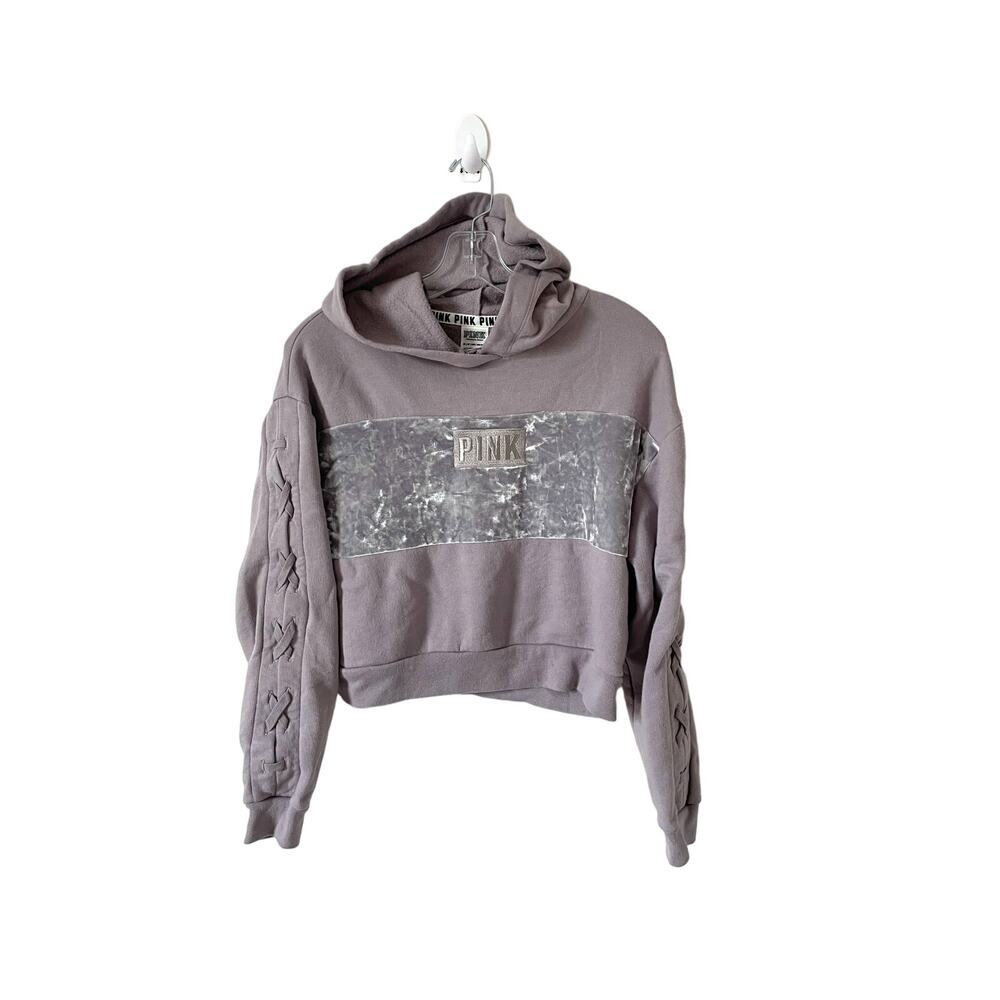 Victoria's Secret Pink Crop Velvet Braided Soft Hoodie Sweatshirt Size XS